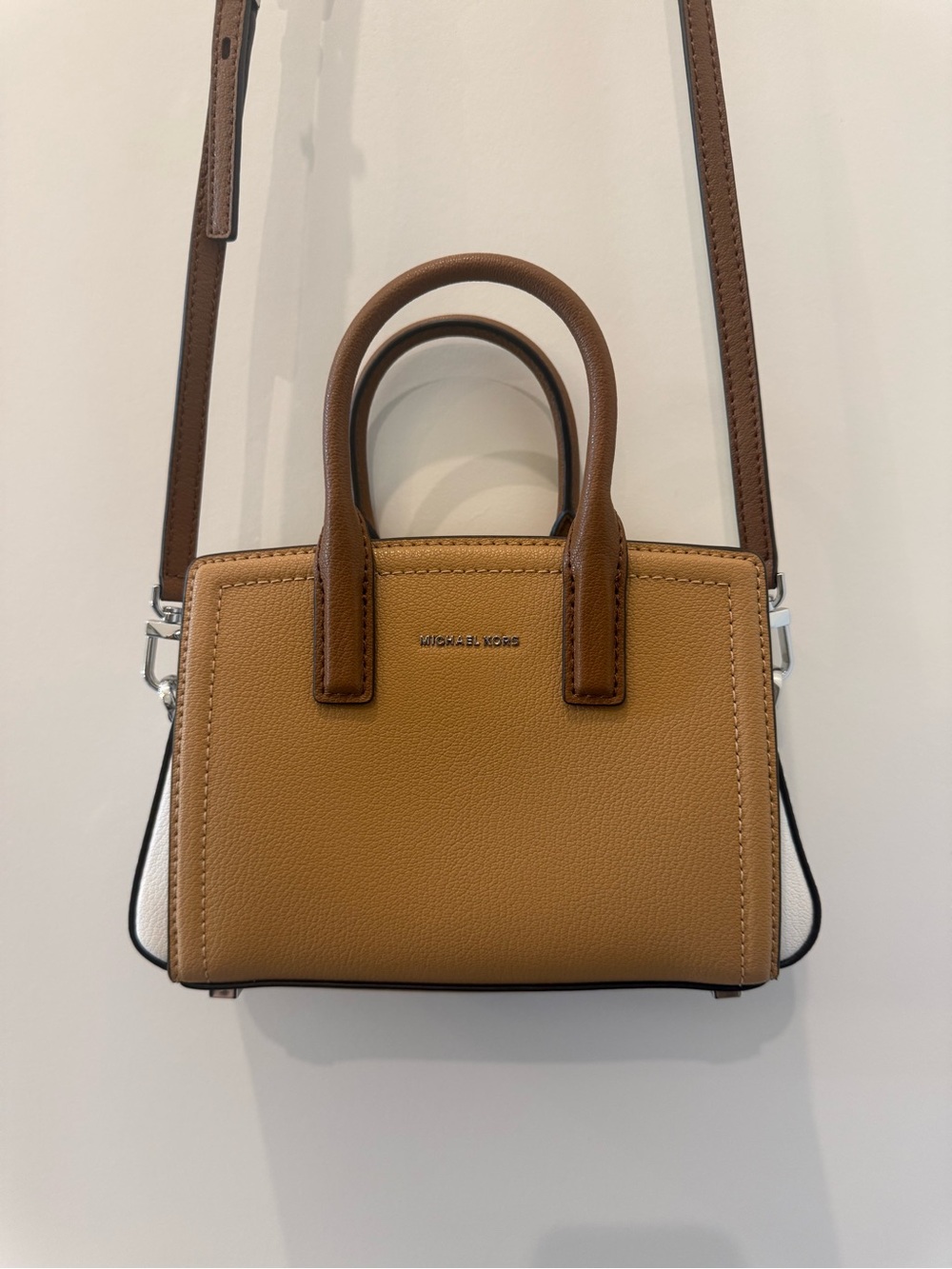 Michael Kors Two-Tone Tan and White Mini Leather Satchel